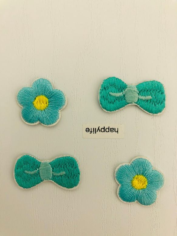 4枚入可愛いリボン　お花　刺繍アイロンワッペン　シールアイロンワッペン 1枚目の画像