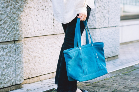 帆布ファスナートートバッグM　CANVAS TOTE FM / RAIN BLUE 5枚目の画像