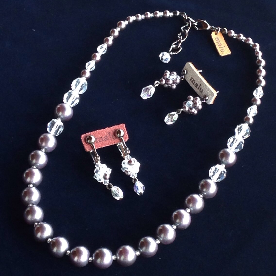 ビンテージブラックガラスパール&クリスタルカットガラスネックレス