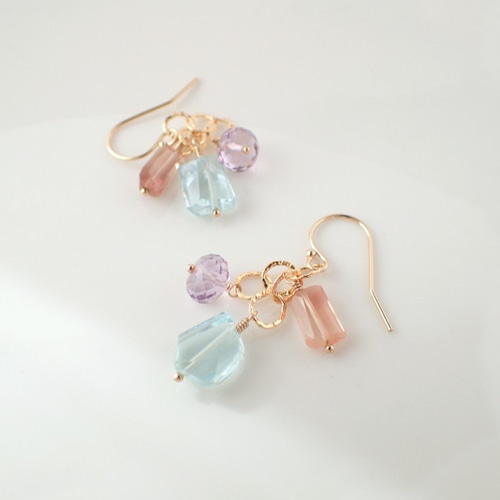 14kgf＊アクアマリン・オレゴンサンストーン ピアス ピアス（フック