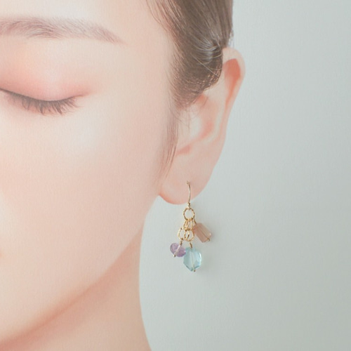 14kgf＊アクアマリン・オレゴンサンストーン ピアス ピアス（フック