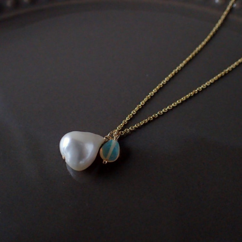 14kgf＊バロックパールとプレシャスオパールのネックレス ネックレス