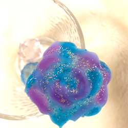 花型ヘアゴム 紫×青緑　バラ　かんざし　ブローチ 3枚目の画像