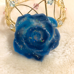 花型ヘアゴム 紺×青緑　バラ　かんざし　ブローチ 5枚目の画像