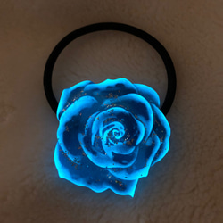 花型ヘアゴム 紺×青緑　バラ　かんざし　ブローチ 6枚目の画像