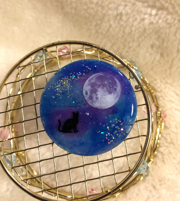 ヘアゴム  月と星空45 黒猫 6枚目の画像