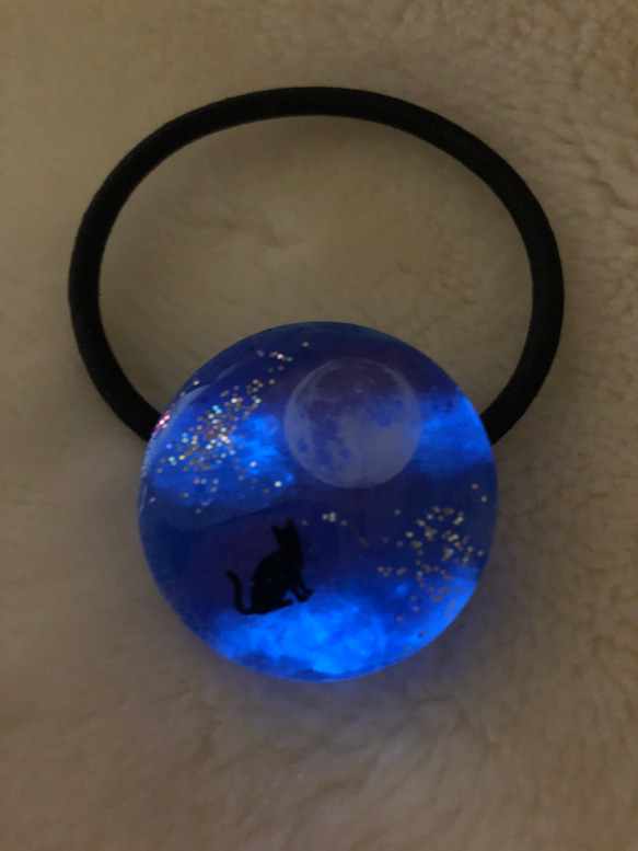 ヘアゴム  月と星空45 黒猫 7枚目の画像