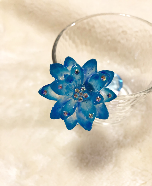 花型ヘアゴム 青緑×青　かんざし　ブローチ 5枚目の画像