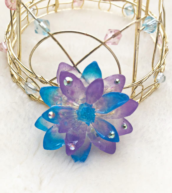 花型ヘアゴム 水色×薄紫　かんざし　ブローチ 3枚目の画像