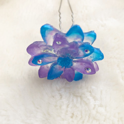 花型ヘアゴム 水色×薄紫　かんざし　ブローチ 4枚目の画像