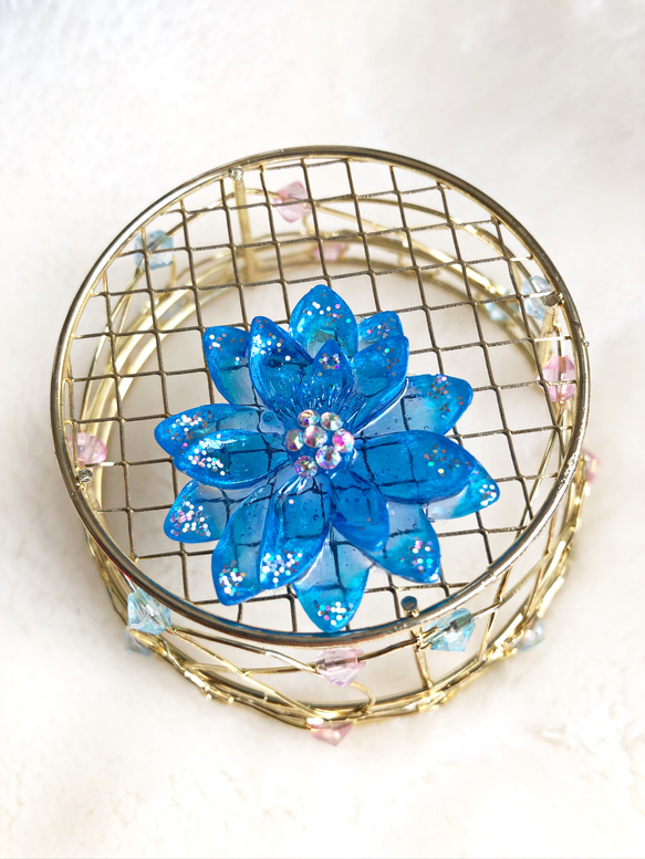 花型ヘアゴム ブルー　かんざし　ブローチ 4枚目の画像