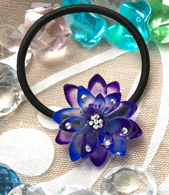 花型ヘアゴム 紫×青 2枚目の画像