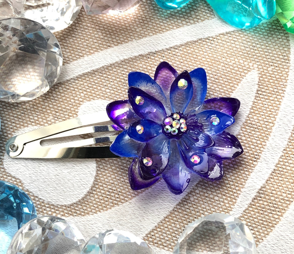 花型ヘアゴム 紫×青 4枚目の画像