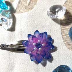 花型ヘアゴム 紺×ピンク　かんざし　ヘアピン 3枚目の画像