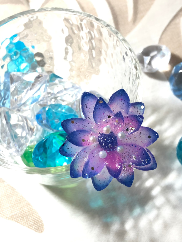 花型ヘアゴム 紺×ピンク　かんざし　ヘアピン 5枚目の画像