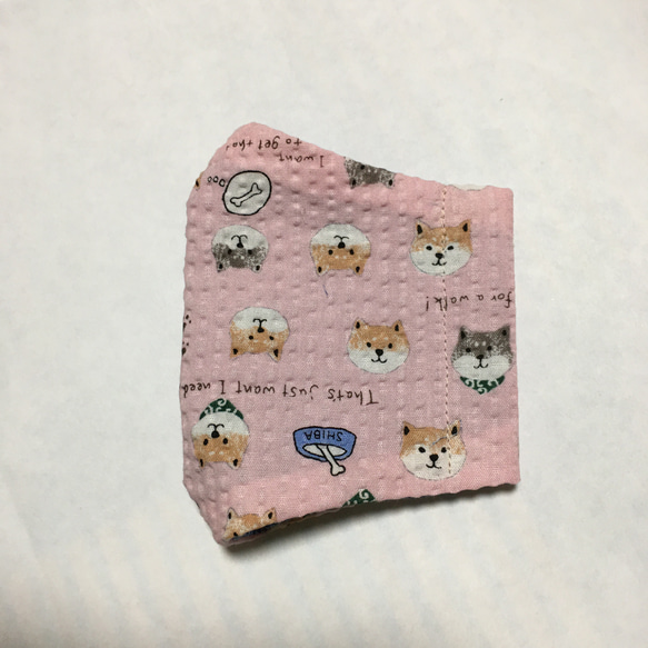 幼児〜小学生〜　夏マスク　ゴム付き　おさかなマスク　ハンドメイド　豆柴　犬　ピンク 2枚目の画像