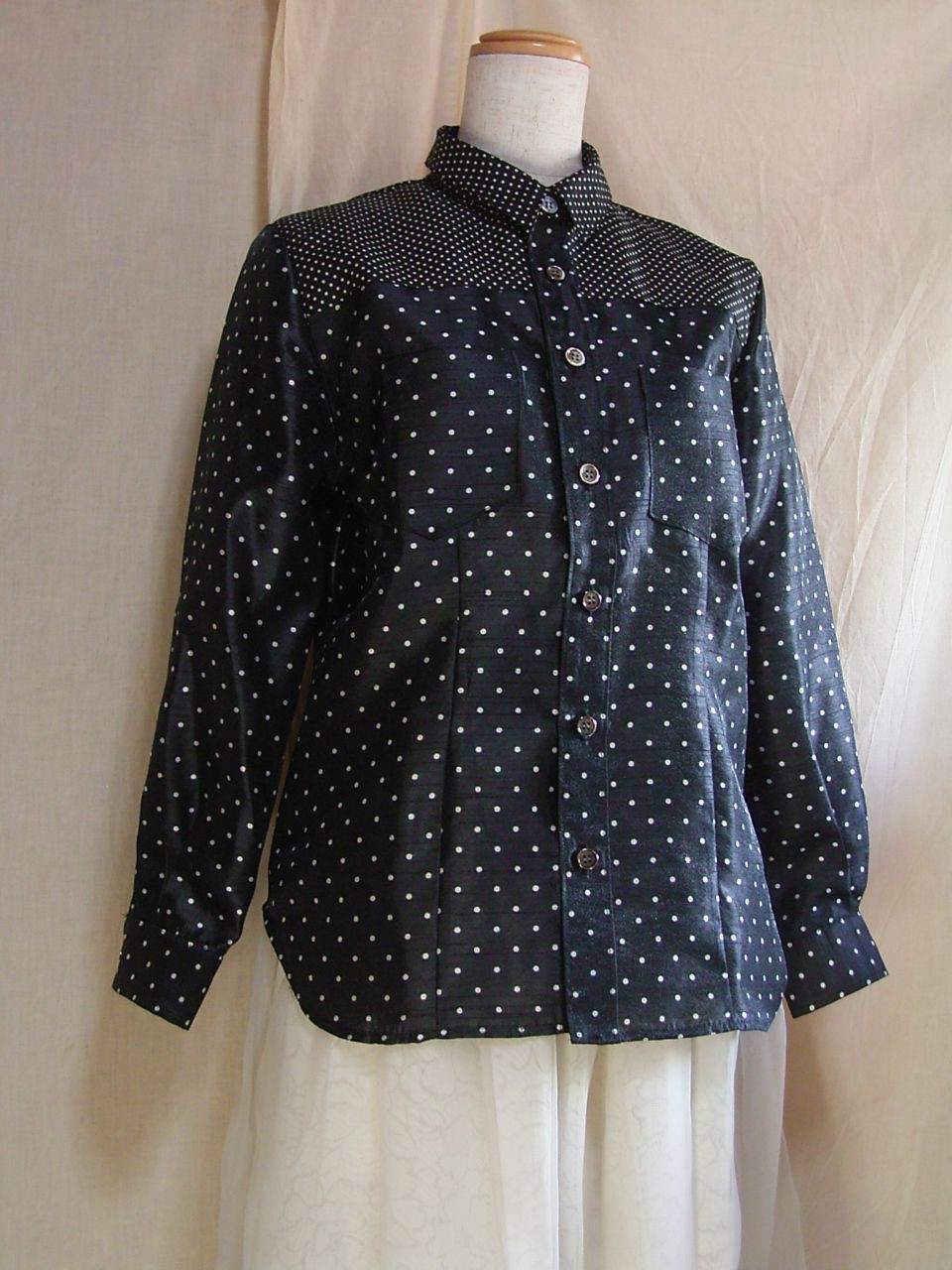 シルク水玉配色シャツ