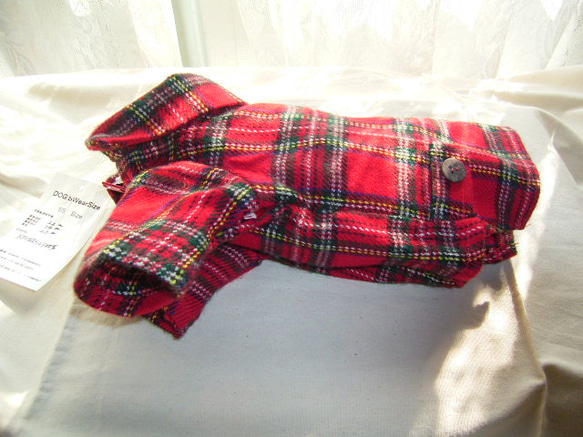 Dog`s wool チェックコート　赤×白 4枚目の画像
