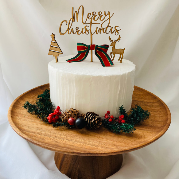 クリスマス　ケーキトッパー　3本セット　【MerryChristmas 】ツリー&トナカイ 1枚目の画像