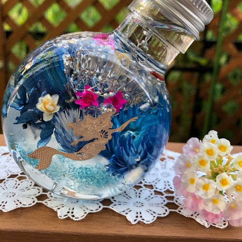 癒しシリーズ『夜の海の人魚姫』 ハーバリウム・植物標本 シルク