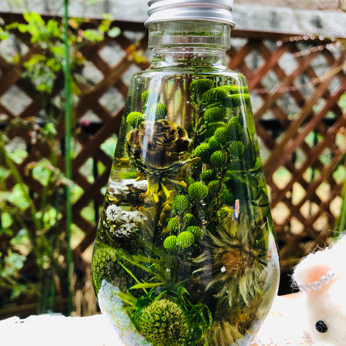 再販♪ ハーバリウム ボタニカル系【グリーン&カラフルなフラットボトル】