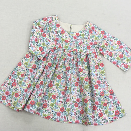 120-140 アールグレイフラワー ギャザーワンピース リボンあり (半袖  