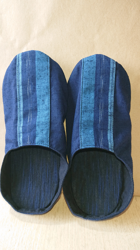 スリッパ(巾着袋付き)久留米織り紺色目 3枚目の画像