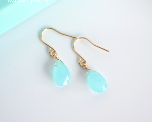 14kgf シーブルーカルセドニー 天然石ピアス/イヤリング ピアス