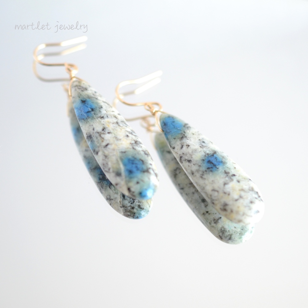 14kgf K2 アズライト ヒマラヤ産 プレーン 天然石ピアス/イヤリング  