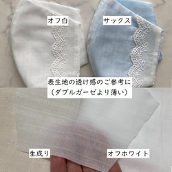 限定3→残1★生成りの刺繍レース不織布マスクカバー立体/小さめ可/選べる内布(色/抗ウイルス/涼感) 8枚目の画像