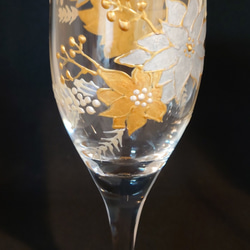 ガラス　クリスマス　シャンパングラス　ポインセチア　 1枚目の画像