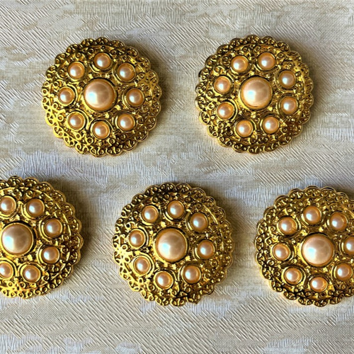 シャンクボタン04☆3.5cm 5個セット パール・ゴールド ボタン roseate 