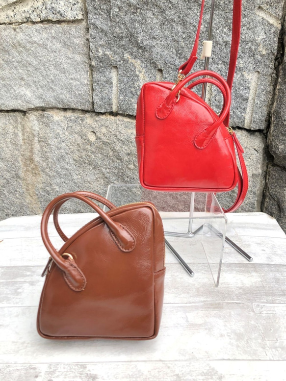 セール55％OFF【マスクケース付き】mini USAGI BAG　エナメルレザーショルダーバッグ（本革）BROWN 5枚目の画像