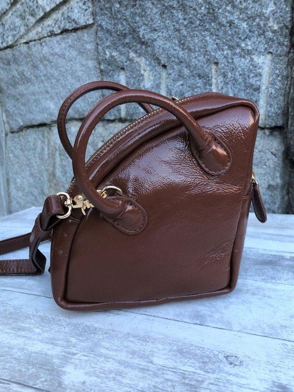 セール55％OFF【マスクケース付き】mini USAGI BAG　エナメルレザーショルダーバッグ（本革）BROWN 7枚目の画像