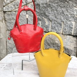 セール60％OFF【マスクケース付き】mini BUCKET BAG　エナメルレザーショルダーバッグ（本革）RED 5枚目の画像