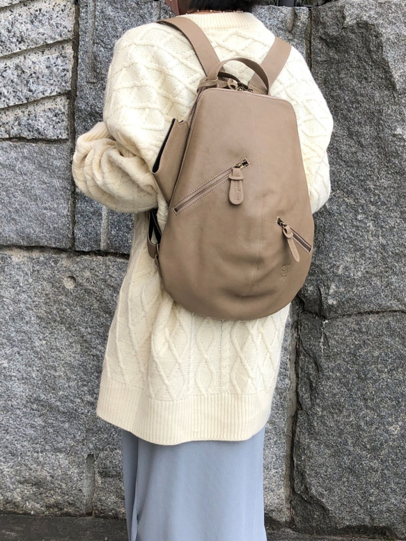 ≪40％OFFセール≫ 【マスクケース付き カラフルビーンズリュック 】レザーリュック（本革）BEIGE 3枚目の画像