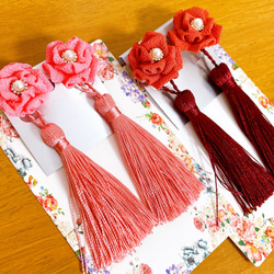 ■秋の新作■　フラワーイヤリング 花 ピアス 着物 つまみ細工 可愛い きれい パール 上品 女子 3枚目の画像