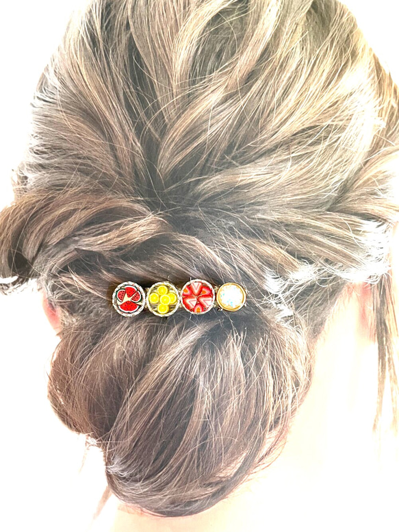 フルーツいっぱいシルバーヘアクリップ 小 2枚目の画像