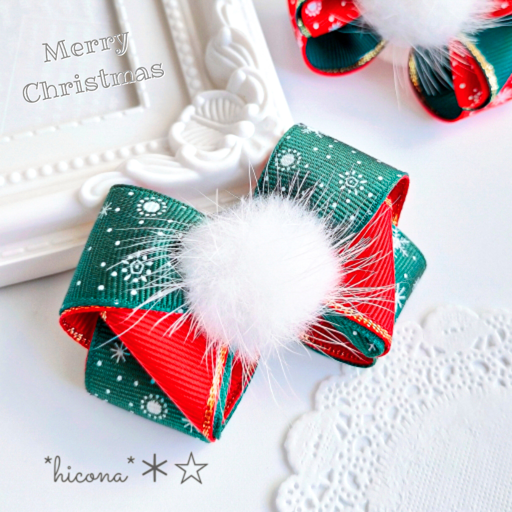 No.617リボンヘアゴム☆クリスマス☆２個セット No.617リボンヘアゴム☆クリスマス☆2個セット
