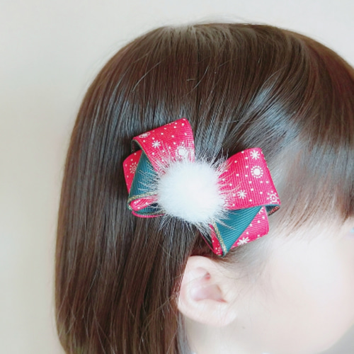 クリスマス＊キッズリボン＊雪の結晶リボンとふわふわミンク