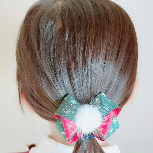 クリスマス＊キッズリボン＊雪の結晶リボンとふわふわミンク