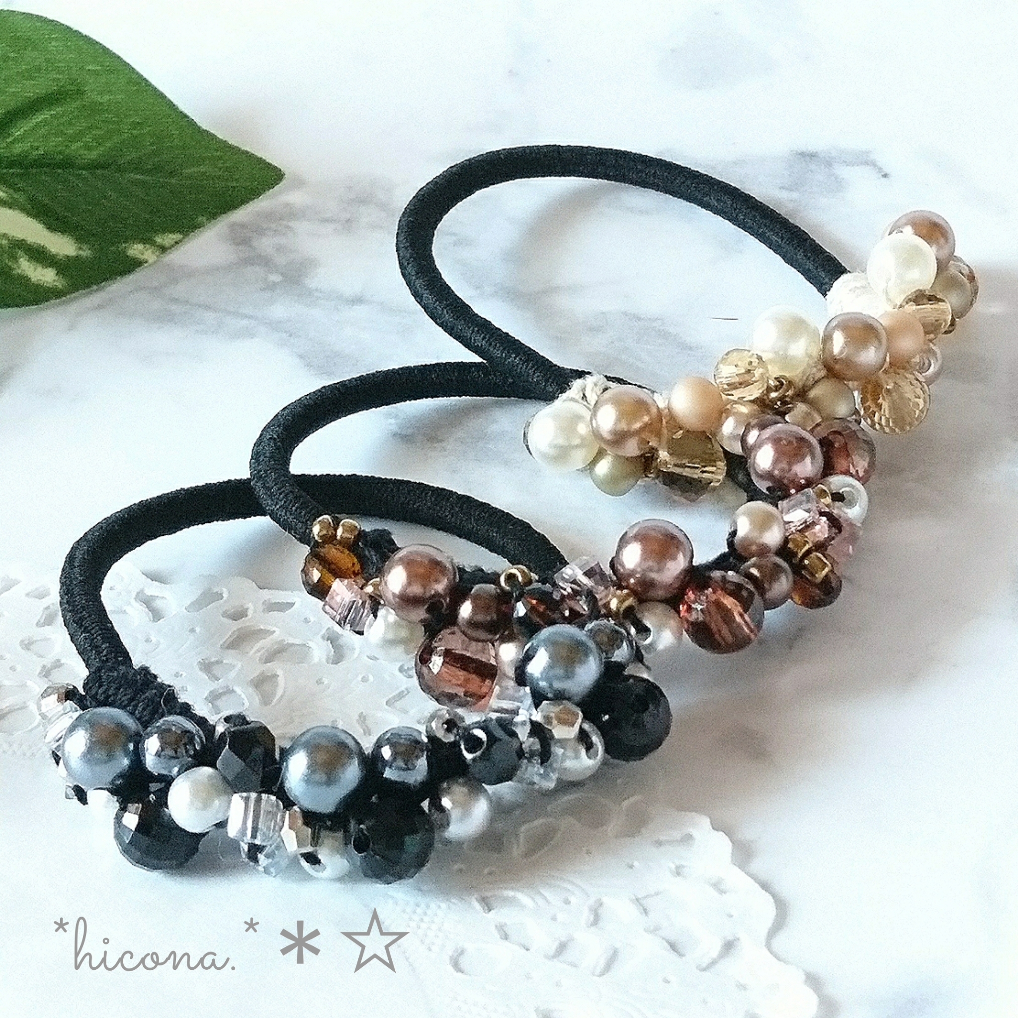 アッカ　ビーズ装飾ヘアゴム acca ビーズ装飾リボン付きヘアゴム ブラック