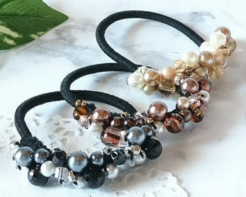 スタイリッシュカラー】クロッシェビーズヘアゴム ヘアゴム *hicona