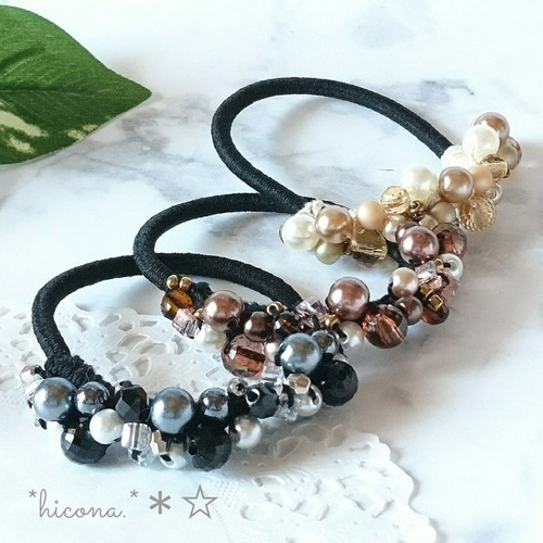 スタイリッシュカラー】クロッシェビーズヘアゴム ヘアゴム *hicona