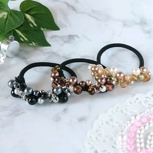 スタイリッシュカラー】クロッシェビーズヘアゴム ヘアゴム