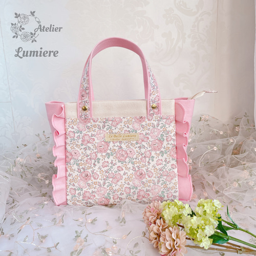 リバティ　フリル　バッグ　ハンドメイド リバティ フリル トートバッグ ハンドメイド