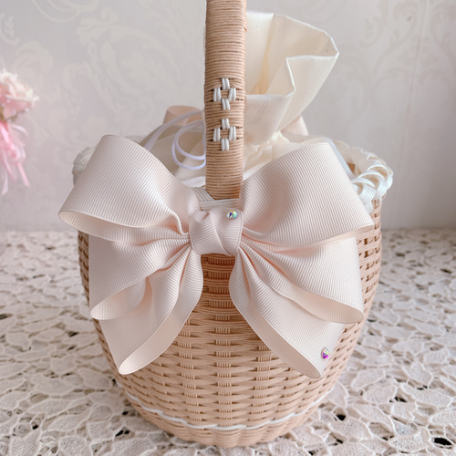 ワンハンドルのリボンかごバッグ〜【ホワイト】 かごバッグ Atelier