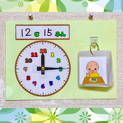 《送料込み》生活時計（黄緑色）と絵カードセット 1枚目の画像