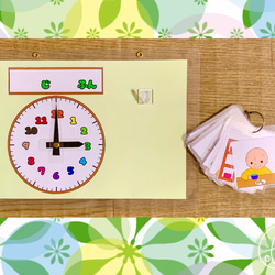 《送料込み》生活時計（黄緑色）と絵カードセット 4枚目の画像