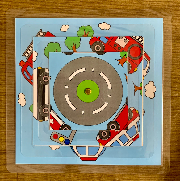 《送料込み》絵合わせ『くるんくるんパズル』〜くるま四角型〜 2枚目の画像